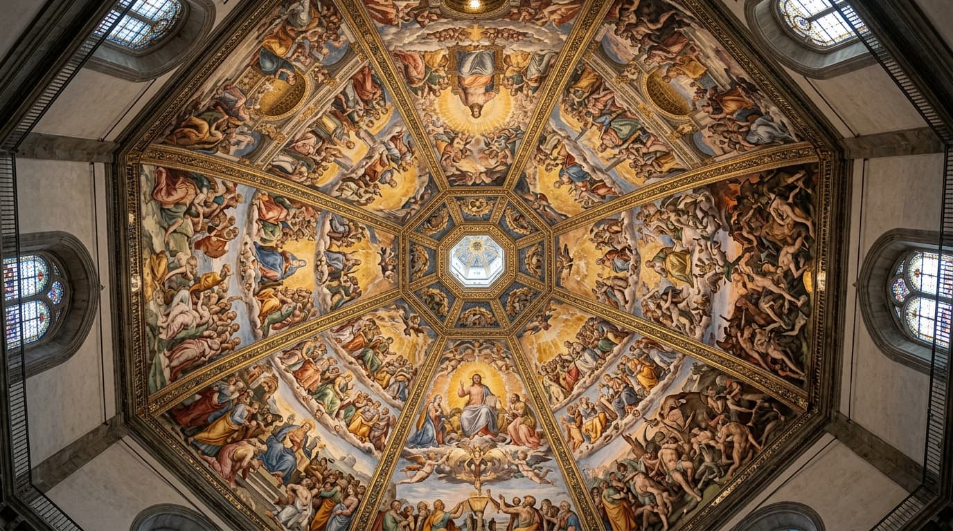 Vasari's monumental Last Judgment fresco inside the Duomo cupola ceiling