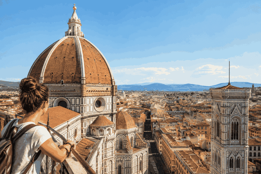 Brunelleschi’s Dome at Florence Duomo with panoramic views across Florence and Giotto’s Bell Tower.